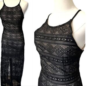 Crochet Maxi Dress Stretch Body Lace